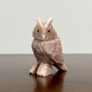 Light Pink Alabaster Owl - Small 2" Figurine Carving Animal