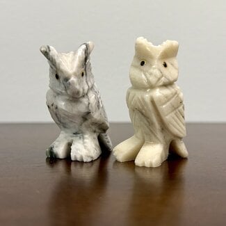 Marbled Alabaster Owl - Small 2" Figurine Carving Animal