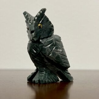 Green Alabaster Owl - Small 2" Figurine Carving Animal