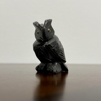 Black Alabaster Owl - Small 2" Figurine Carving Animal
