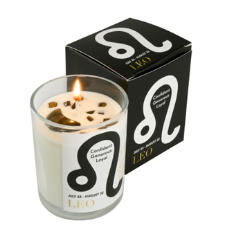 Leo Zodiac Candles - Gold Tigers Eye - 10oz Essential Oil (Cinnamon Eucalyptus Lemon & Rosemary)- Soy Wax Candle - Astrology Lion