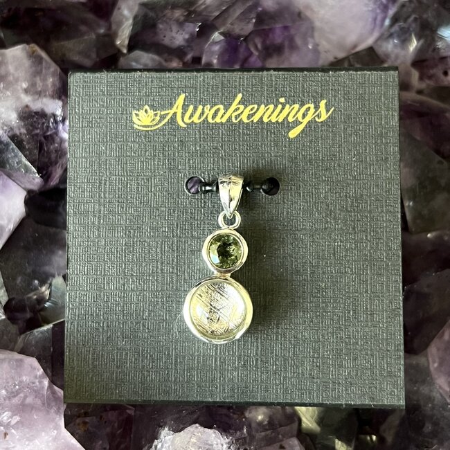Moldavite & Meteorite Pendants - Round Bezel Set Sterling Silver