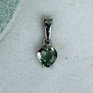 Moldavite Pendants - Heart Faceted - Claw Prong Set Sterling Silver