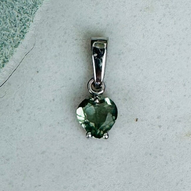 Moldavite Pendants - Heart Faceted - Claw Prong Set Sterling Silver