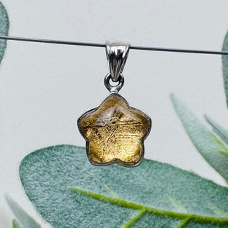 Iron Meteorite Pendants - Star Flower Bezel Set - Sterling Silver (Russia)