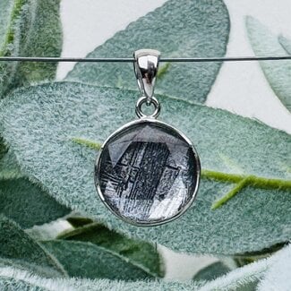 Iron Meteorite (Sweden) Pendants - Round Circle Faceted Bezel Set - Sterling Silver