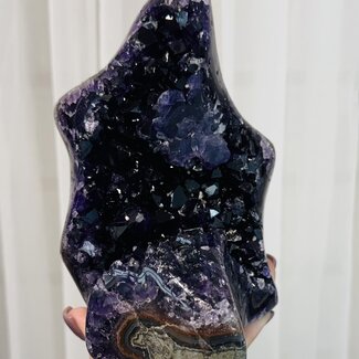 Dark Amethyst Druzy Free Form 'Wave' - Flat Cut Base Large 5.5" Specimen Cluster