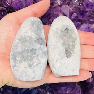 Blue Celestite (Celestine) Free Form Egg Druzy - Medium Rough Raw Natural Flat Cut Base