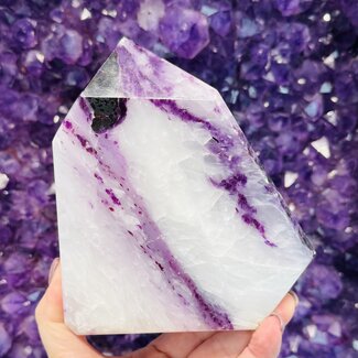 Kammererite in Calcite Specimen - Standing Free Form Tower Point (6"x4.5") Large Polished Slice Slab