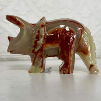 Green Onyx Triceratops Dinosaur - Large 4" Figurine Carving Animal