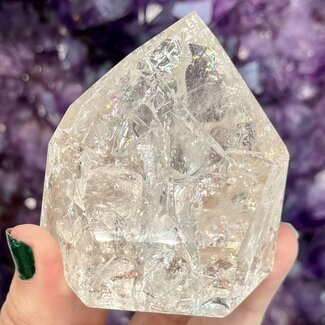 Crackled (Fire & Ice) Clear Quartz Tower Point Generator - Large (3-4")