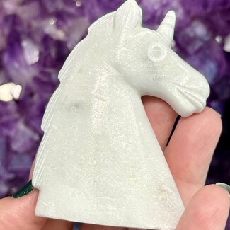 Grey (Gray) Alabaster Unicorn Heads Bust Profile - Medium 3" Animal Carving Figurine