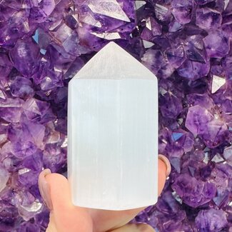 Selenite (Satin Spar Gypsum) Hexagon Tower Point Generator - Small 2-2.5"