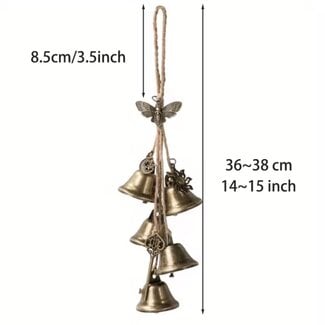 Witch Wicca Bells Hanging - 5 Bells with Antique Key Bees &  Charms - Chime Protection Handmade