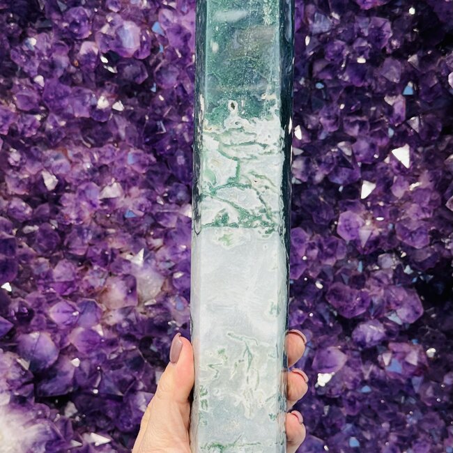 Moss Agate Tower Point Generator - XL Extra Large Specimen 11.5"