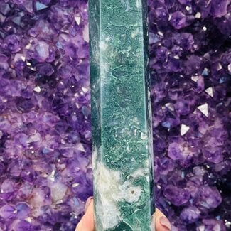 Moss Agate Tower Point Generator - XL Extra Large Specimen 11.5"