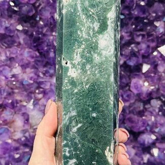 Moss Agate Tower Point Generator - XL Extra Large Specimen 8"