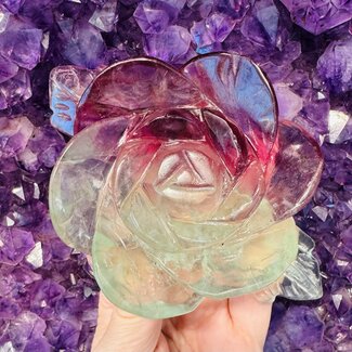Rainbow Fluorite Roses Flower Lamps - LED Light 5" Specimen Carvings
