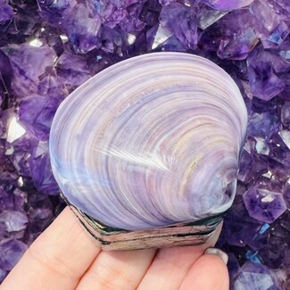 Purple Abalone Shell Trinket Box Dish Holders Containers - Small Felt Lined