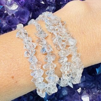 Herkimer Diamond Bracelets - Chips Wired Cuff Adjustable - Rough Raw Natural