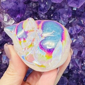 Aura Rose Quartz Sleeping Cats Kitty Kitties Kitten - 2.5" Carving Animal Figurine