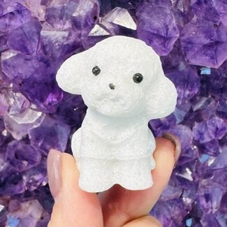 White Calcite Poodle Dogs - 1.5" Animal Carving Figurine
