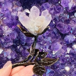Amethyst Flower on Bronze Stem Leaf Leaves - Points 3.5" Medium Home Decor