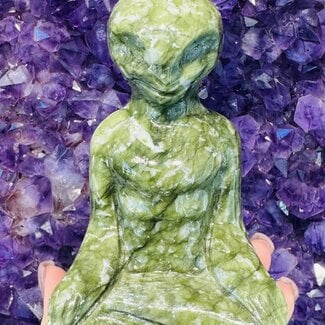 Green Jade Aliens - Meditating 5" Large Carving Figurine