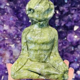Green Jade Aliens - Meditating 4.5" Medium Carving Figurine