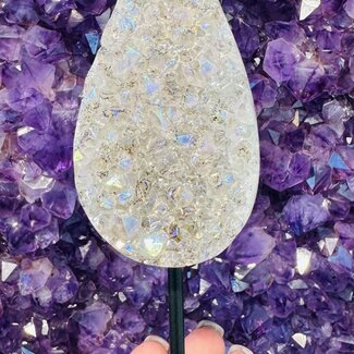 Aura Amethyst Teardrop Flame on Black Pin Stand - 6" Medium Druzy - Rough Raw Natural