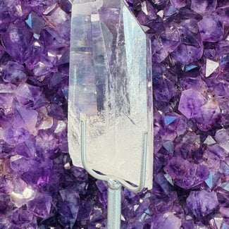 Clear (Crystal) Quartz Point on Silver Metal Pin Stand - Large 6.5" Rough Raw Natural Specimen