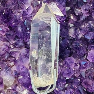 Garden (Landscape Ghost Phantom) Quartz Point on Silver Pin Stand - Medium 5" Rough Raw Natural