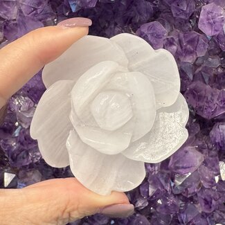 Pink Mangano Calcite Rose Flower Light Lamp - Medium 3" Carving (Light Included)