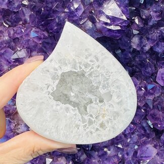 White Druzy Agate Teardrop Flat Cut Base - XL Extra Large 3"