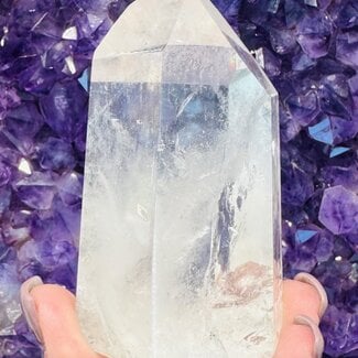 Clear (Crystal) Quartz Point on Silver Metal Pin Stand - Large 6" Rough Raw Natural Specimen