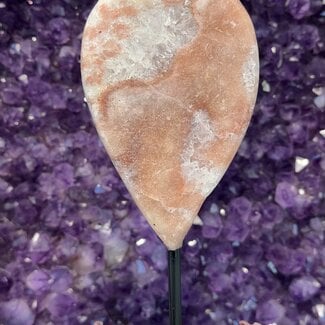 Pink Rose Amethyst Teardrop on Black Pin Stand - 8" Specimen