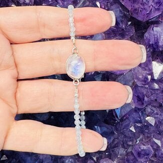 Aquamarine & Moonstone Bracelet - Faceted 4mm Sterling Silver