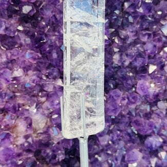 Clear (Crystal) Quartz Point on Silver Metal Pin Stand (AAA Grade) - Medium 9" Blade Rainbows Specimen