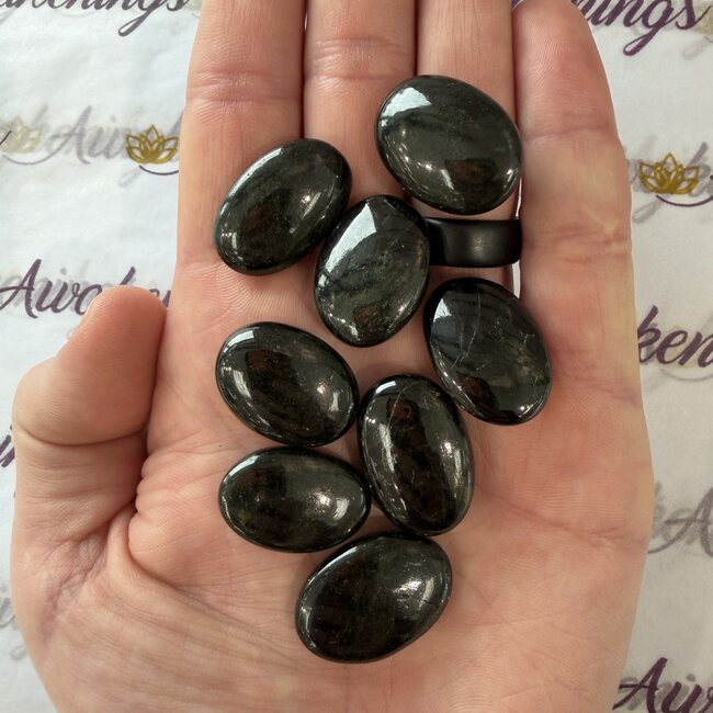 Black Star Diopside Palm Pillow Pocket Stone
