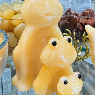 Orange Calcite Frogs Toads - 'Nesting Dolls' Set of 3 - 4-5" Large Carvings Figurines