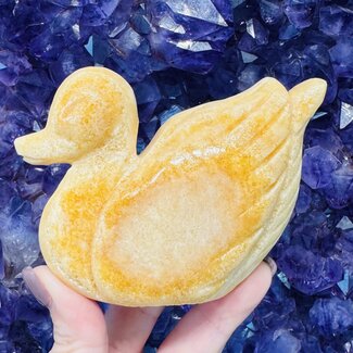 Orange Calcite Duck - Large 4" Figurine Carving Animal