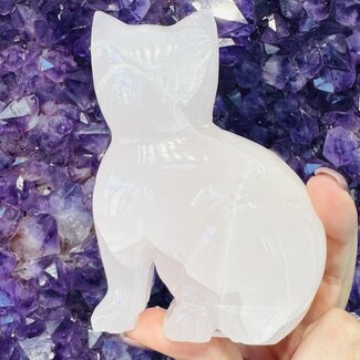 Pink Mangano Calcite Cat Kitten - Large 4" Figurine Carving Animal