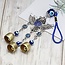 Evil Eye Wall Hanging Bells Decor - 9.5" Owl with Open Wings Brass Bells Blue Eye -  Door Window Protection