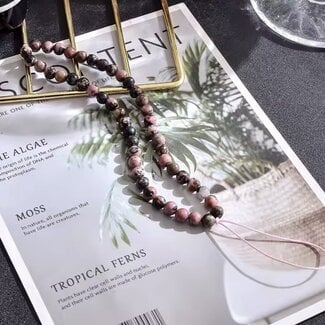 Rhodonite Mobile Cell Phone Charm - 6mm Beaded 8" Wrist Wristlet