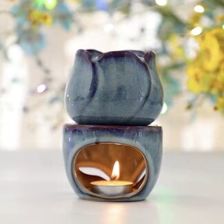 Ceramic Oil Burner - Tulip Blue Fragrance Oil Votive Candle Rounded