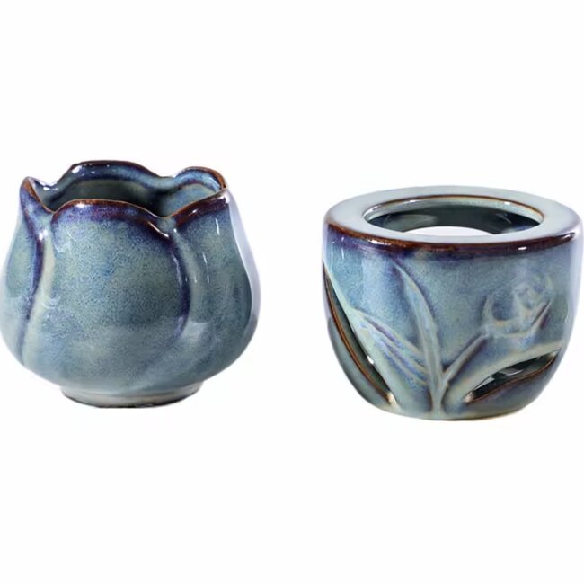 Ceramic Oil Burner - Tulip Blue Fragrance Oil Votive Candle Rounded