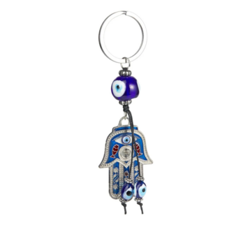 Hamsa Hand Evil Eye Keychain with Tassels - 5" Medium