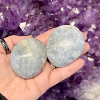 Blue Calcite Palm Pillow Pocket Stone
