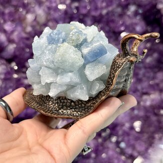 Blue Calcite Snail Lamps - Bronze LED USB - Rough Raw Natural