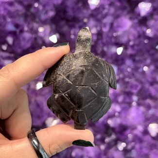Black Alabaster Sea Turtle - Small 1 x 2.5" Figurine Carving Animal
